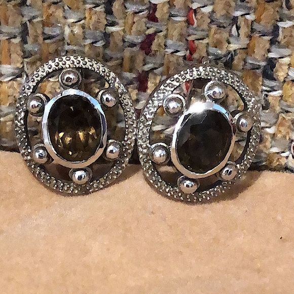 Smokey Topaz Sterling Silver Faceted Filigree Accent Oval Earrings - Picture 6 of 16